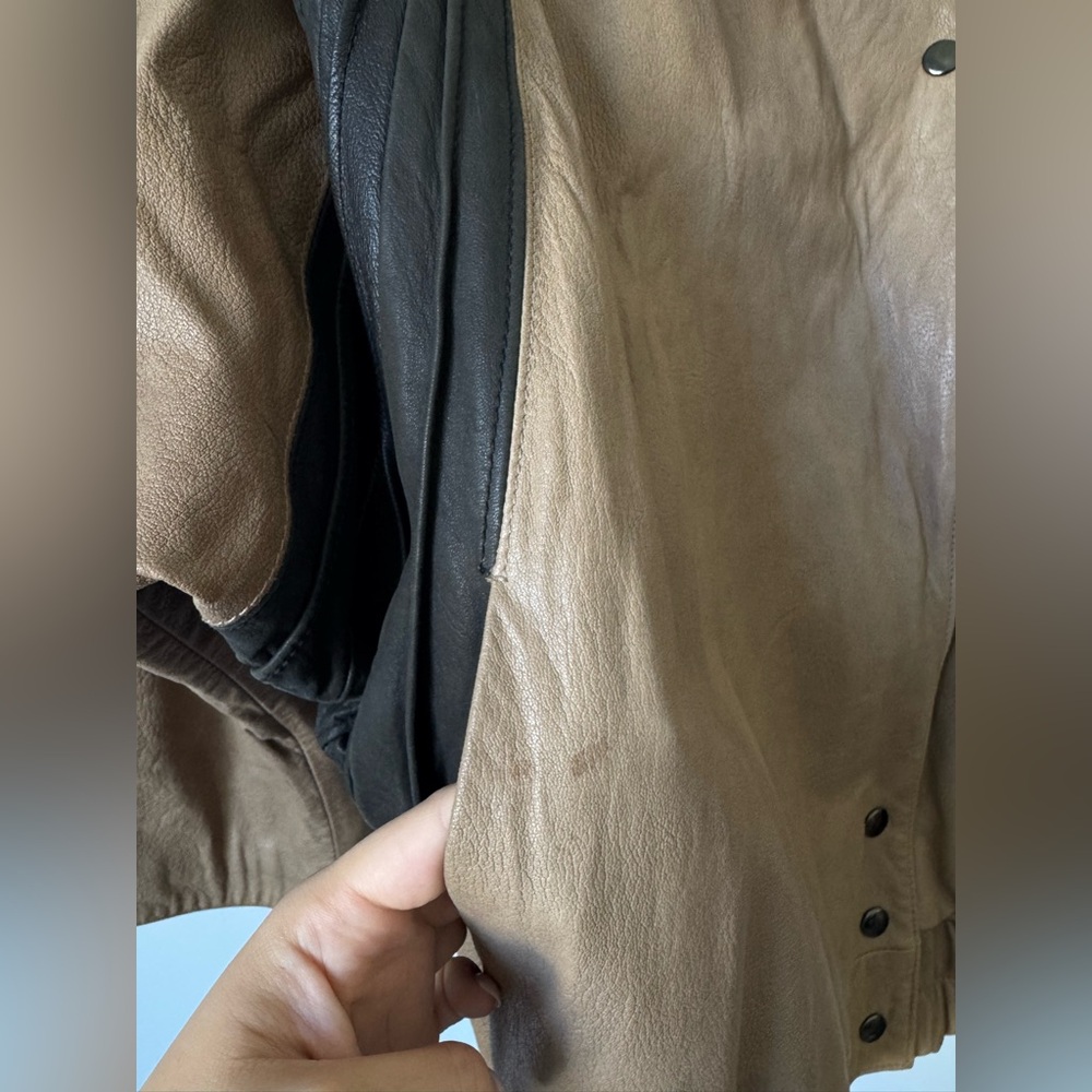 Mango Vintage Two Tone Leather Bomber Jacket - Size 6 - Picture 6 of 15
